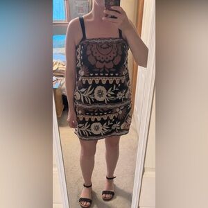 Black Floral Bandana Print Tube Top/ Mini Skirt - Black, Rust, Cream